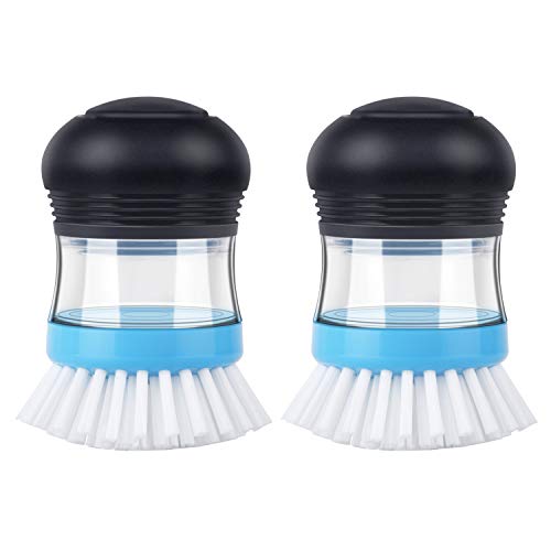 MR.SIGA Soap Dispensing Palm Brush, Kitchen Brush for Dish Pot Pan Sink Cleaning, Pack of 2, Navy/Blue - color: Navy/Blue