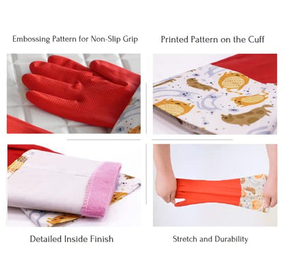 Myungjin Fleece-Lined, Flock Lining, Insulated Medium Cuff, Reusable Waterproof Household Dishwashing Non-Slip Cleaning Latex Rubber Gloves (2 Pairs)