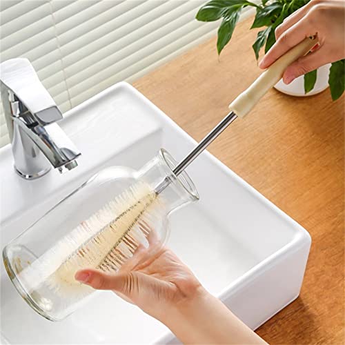 Bottle Brush Cleaner Long Wooden Handle Water Bottle Cleaning Brush Natural Bristle Kitchen Scrub Bottle Brush for Narrow Neck Beer Bottle, Baby Bottle, Sports Bottle(Short,11.8inch)