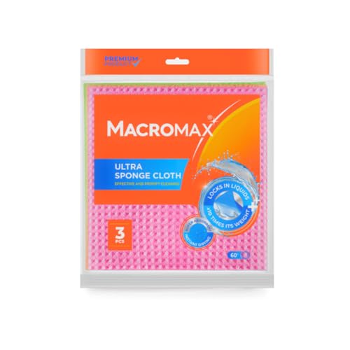 Macro Max Ultra Sponge Cloth 10 Times Its Weight Water Absorption High Performance Kitchen Cloth - 3 Pack