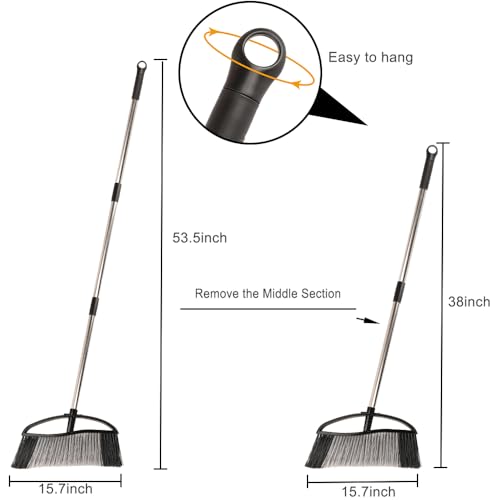 Heavy Duty Outdoor Broom - 15.7" Wide Broom with Long Adjustable Handle & Stiff Bristles for Patio, Garage, Yard, Garden (Black) - color: Black