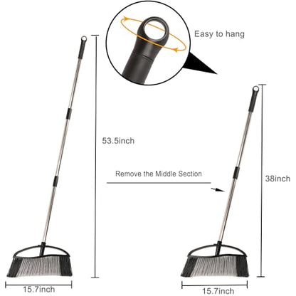 Heavy Duty Outdoor Broom - 15.7" Wide Broom with Long Adjustable Handle & Stiff Bristles for Patio, Garage, Yard, Garden (Black) - color: Black
