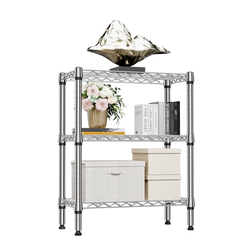 M MZG 750 lbs 3 Tier Shelf Metal Storage Shelves Wire Rack Closet Organizers for Garage Kitchen Bathroom Laundry Chrome 11.8" D x 25.6" W x 31.5" H - color: Chrome, size: 3 tier, 11.8" D x 25.6" W x 31.5" H