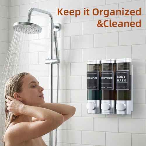 Shampoo and Conditioner Dispenser,Shower Soap Dispenser 3 Chamber No Drill Wall-Mounted Shampoo Dispenser for Shower Wall Mounted Shower Dispenser for Bathroom Hotel Large Capacity,Silver - color: Silver 3 Chamber