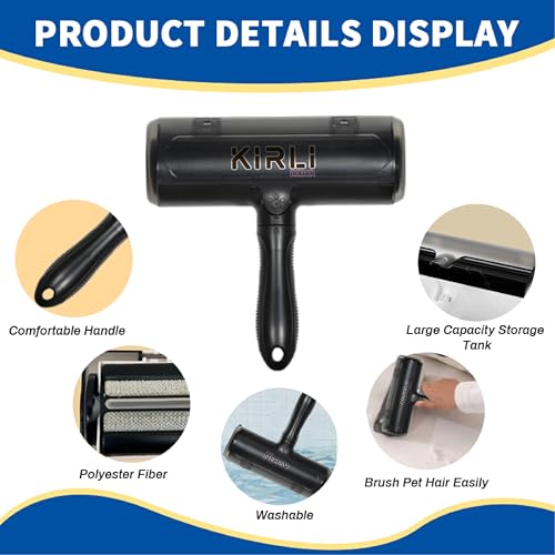 KIRLI Pet Hair Roller, Fur Remover Tool with Built-in Fur bin, Reusable Lint Roller for Pet Hair, Multi-Surface Furniture Clothing, Couch, Carpet, Bedding Cat and Dog Hair Remover (Black) - color: Black
