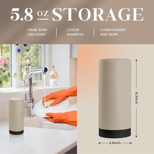 ElmRidge Dish Soap Silicone Dispenser for Kitchen Sink,Squeeze Washing Up Liquid and Hand Soap,Round refillable Silicone Bottles,Easy to Fill and to use, 8.5 oz,Black 2.4 x 2.4 x 5.5 inches (Taupe) - color: Taupe
