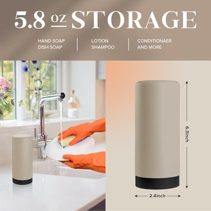 ElmRidge Dish Soap Silicone Dispenser for Kitchen Sink,Squeeze Washing Up Liquid and Hand Soap,Round refillable Silicone Bottles,Easy to Fill and to use, 8.5 oz,Black 2.4 x 2.4 x 5.5 inches (Taupe) - color: Taupe