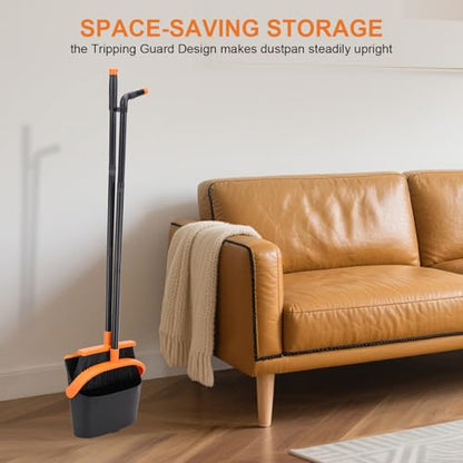 Broom and Dustpan Set - 56" Long Adjustable Handle Broom with Upright Standing Dustpan Combo for Home,Kitchen, Shopping Mall and Factory Indoor&Outdoor Sweeping