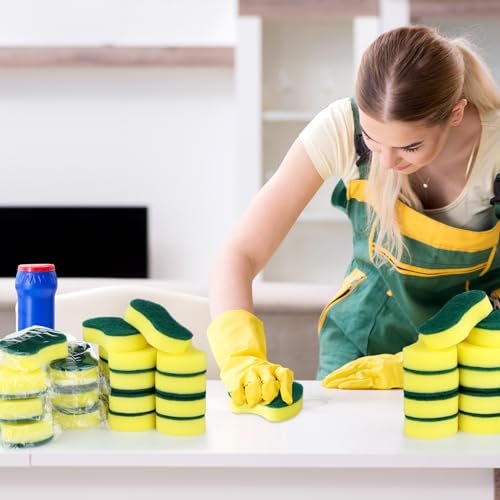 Tanlade 240 Pcs Individually Wrapped Sponges Kitchen Bulk Non Scratch Scouring Sponges for Dishes Household Cleaning Travel Apartments Hotel Car - color: Yellow Green