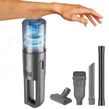 Handheld Vacuum Cordless, 5-in-1 Car Vacuum Portable Cordless 30 Mins Rapid Rechargeable Hand Vacuum Brushless Motor 19000Pa Strong Suction, Dust Busters for Car Home with 4 Nozzles, Gray
