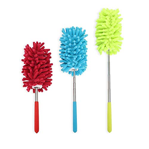 Microfiber Extendable Hand Dusters Washable Dusting Brush with Telescoping Pole for Cleaning Car, Computer, Air Conditioning, TV and Else Pack of 3