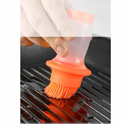 2Pcs Oil Bottle Brush Set With Thick Glass Bowl Silicone Oil Dispenser Barbecue Sauce Brush Mushroom Paste Brush Turkey Baster Pastry Brush No Smell Oil Container For Cooking，Camping，Travel - color: Orange