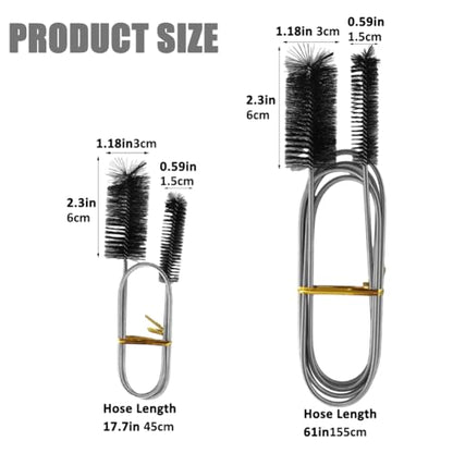2pcs Flexible Long Drain Brush Set, Hose Pipe Stainless Steel Nylon Bristles Brushes with Dual Heads Tube Cleaner Brush for Kitchen, Sink, Drain Pipe, and Pipe Cleaning Tool - color: Black