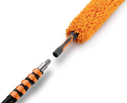 5-26 ft Flexible Fan Duster for High Ceiling Fan with Extension Pole (30+ Foot Reach) // Microfiber Ceiling Fan Blade Cleaner // Washable Fan Brush with Telescopic Pole // Best High Reach Dusting Kit