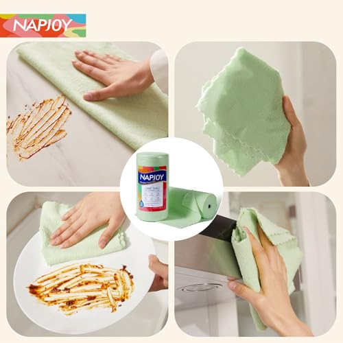 Napjoy Microfiber Cleaning Cloth Roll, 75PK Easy Tear Away Reusable Paper Towels, 12" x 12", Lint-Free and Scratch-Free with Patented Fiber Technology Microfiber Towel Roll, Green - color: Green