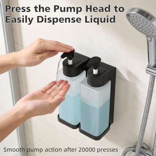 Shampoo and Conditioner Dispenser, Shower Soap Dispenser Wall Mounted 10fl oz/300ml *2 Chamber Shampoo Bottles Refillable with Black Pump for Bathroom Hotel, Grey - color: Grey 2 Chamber
