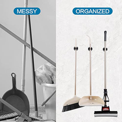 JAMEND CLXP 24PCS Broom and Mop Holder, Heavy Duty Garden Tool Organizer Rack Rake and Shovel Handle, Stainless Steel Mop Hanger. Wall Mounted with Screws.Matte Black - color: Matte Black, size: 24