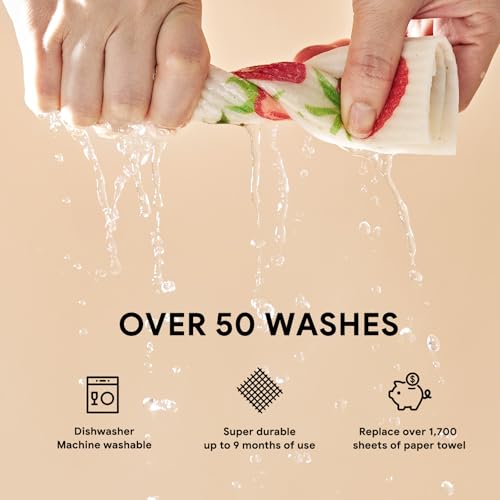 RECYCO Swedish Dishcloths for Kitchen | 5 Pack Fruit Grove Washable Dish Rags | Cellulose Reusable Cleaning Paper Towels | Absorbent Counter Dish Cloth Sponge Kitchen Wipes, 8" L x 7" W - color: Fruit Grove - 5 Pack