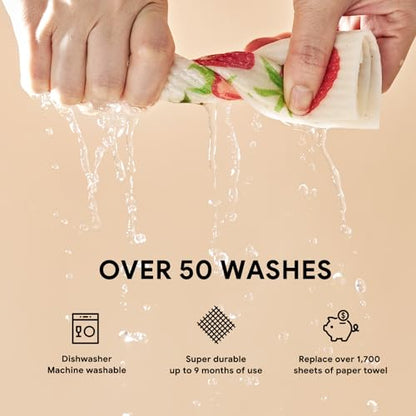 RECYCO Swedish Dishcloths for Kitchen | 5 Pack Fruit Grove Washable Dish Rags | Cellulose Reusable Cleaning Paper Towels | Absorbent Counter Dish Cloth Sponge Kitchen Wipes, 8" L x 7" W - color: Fruit Grove - 5 Pack