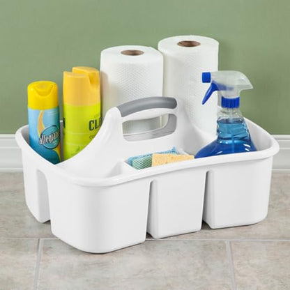 Sterilite Divided Ultra Caddy, Plastic, Portable Storage to Hold Bathroom and Cleaning Supplies, 4 Large Compartments and Handle, White, 18-Pack - size: 18 Pack