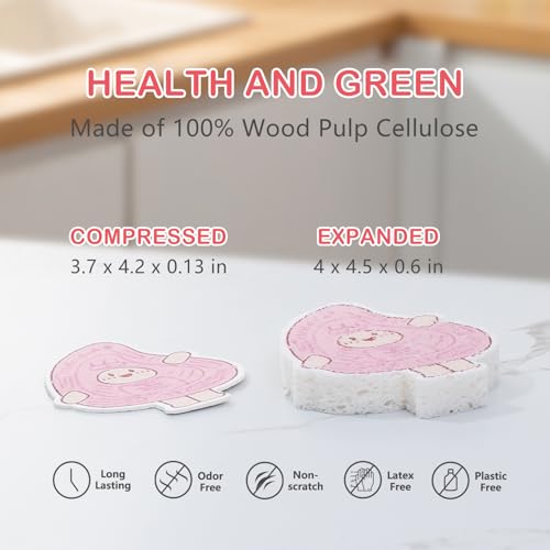 4-Pack AntoKueh Cellulose Compressed Sponges - Cute Cartoon Shapes, Natural Kitchen Sponges for Cleaning, Eco-Friendly&Reusable, Odor-Free