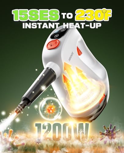 POPCHOSE Steam Cleaner with Detergent Dispenser, 15s Heat-Up Handheld Steam Cleaner for Home, 500ml Removable Water Tank, Lightweight Portable Steamer for Cleaning Grout, Windows, Kitchen, Easy Refill - color: White