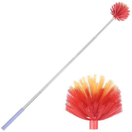 Cobweb Duster with Extension Pole, 59" Adjustable Stainless Steel Pole, Washable Duster with Medium-Stiff Bristles for Ceiling Fan, High Ceilings, Blinds, Furniture, Kitchen, and Home Cleaning