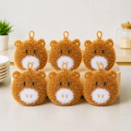 Breling 6 Pieces Sunflower Shape Dish Sponge Dual Sided Non Scratch Dish Washing Scrubbers, Reusable Household Cleaning Kitchen Tools for Dishwashing Washing Dishes Cookware(Cow) - style: Highland Cattle