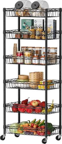 SINGAYE 6 Tier Basket Shelf Wire Shelving Unit Adjustable Storage Shelves Big Basket Rack for Garage Kitchen Office Pantry Corner 17" Dx12 Wx63 H Black - color: Black, size: 6-Tier[17"Dx12"Wx63"H]