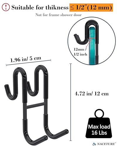 NACETURE Double Shower Door Hooks - Shower Hook Over The Door Towel Hook for Frameless Glass, Bathroom Hooks for Squeegee Rack, Robe, Organize (Black 2 Pack) - style: Black 2 Pack