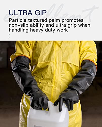 PACIFIC PPE Heavy Duty Latex Chemical Gloves, Strong Acid Resistance Rubber Gloves, Against Alkali and Oil, 22", 1 Pair - color: 22"/Black (1 Pair), size: XL/10