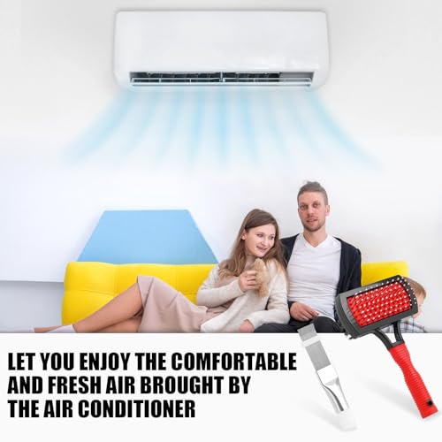 Gosknor 2pcs Air Conditioner Condenser Cleaning Tools, Double-Sided AC Evaporator Coil Fin Cleaning Brush & Stainless Steel AC Fin Comb for HVAC System Refrigerator Evaporator Radiator Condenser
