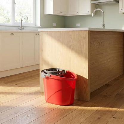 2.5 Gallon Mop Bucket with Wringer, Hands-Free Cleaning Bucket with Spout and Carry Handle, Bucket Floor Cleaning System for Home Kitchen, Bathroom and Household, Red