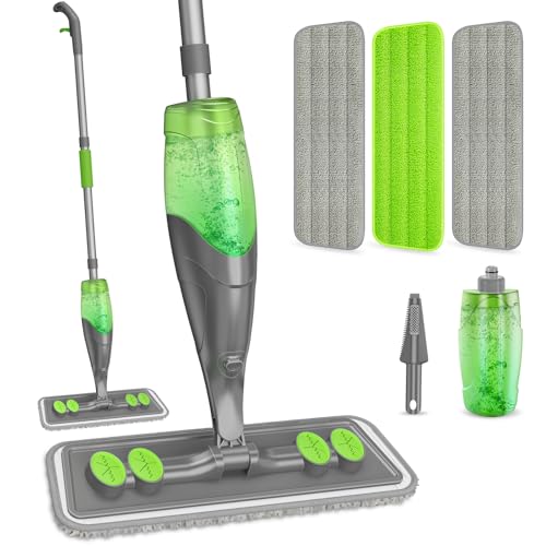 Spray Mop for Floor Cleaning - Wet Dry Mops for Multi-Surfaces | 3 Microfiber Washable Pads Compatible With Swiffer Powermop, 500+ ML Refillable Bottle, 360° Swivel Head, Grey Green - color: Gray Green