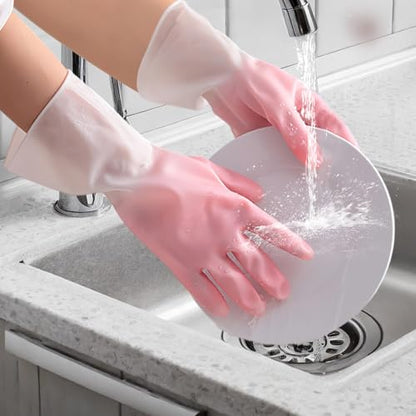 Long Cuff Cleaning Gloves Waterproof Reusable Household Gloves Anti Slip Grip for Kitchen Dishwashing Bathroom Garden Tasks - color: Pink, size: Small