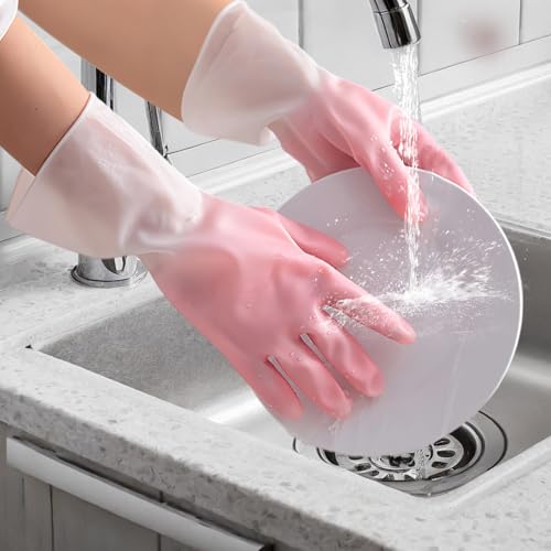 Long Cuff Cleaning Gloves Waterproof Reusable Household Gloves Anti Slip Grip for Kitchen Dishwashing Bathroom Garden Tasks - color: Pink, size: Medium