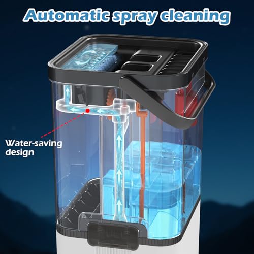 Midyb Mop and Bucket Set, 2026 Upgraded Flat Mop and Bucket System with 2 Pads, Mop Bucket with Wringer Set, Spray Cleaning, Auto Dirty Water Separation Keep Water Fresh, Mops for Floor Cleaning