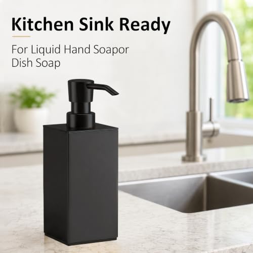 BGL Black Soap Dispenser for Kitchen & Bathroom, Modern Square Liquid Hand Soap Pump, Rustproof Matte Black Lotion Dispenser with Non-Slip Bottom, Fingerprint Resistant - color: Black-countertop