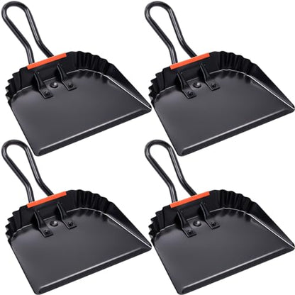 Mumufy 4 Pack Industrial Metal Dustpan 12" Heavy Duty Dust Pan with Handle Handheld Dustpan Wide Scooper Dust Debris Sweeping Tool Precision Edge Ideal for Cleaning Indoor Outdoor Surfaces(Black) - color: Black