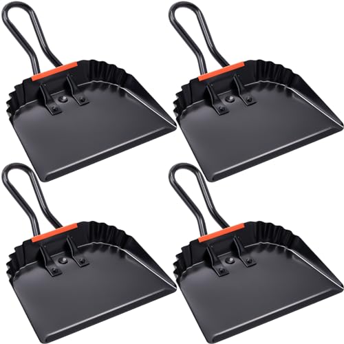 Mumufy 4 Pack Industrial Metal Dustpan 12" Heavy Duty Dust Pan with Handle Handheld Dustpan Wide Scooper Dust Debris Sweeping Tool Precision Edge Ideal for Cleaning Indoor Outdoor Surfaces(Black) - color: Black
