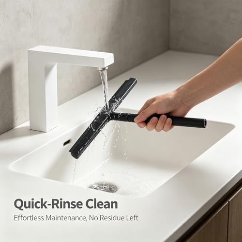 Shower Squeegee for Glass Doors with Detachable Handle, Silicone Window Squeegee for Shower Glass, Streak-Free Bathroom Cleaner for Mirrors, Windows & Tile
