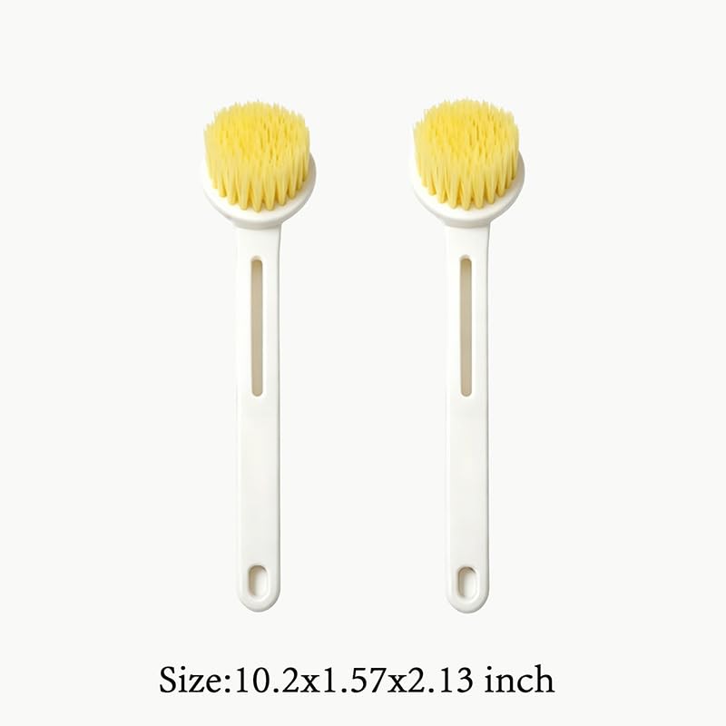 2 Pack Dish Brush with Handle, Stiff Bristles Dish Scrubber, Labor-Saving Kitchen Brush for Dishes, Pots, Pans and Sink Cleaning(White) - color: White
