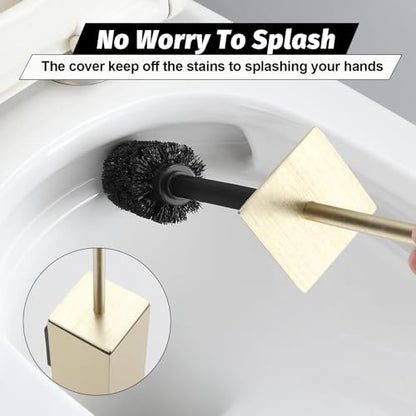 BGL Toilet Brush and Holder Set Brushed Gold Wall Mounted for Bathroom Square Design - color: Brushed Gold-wall Mount