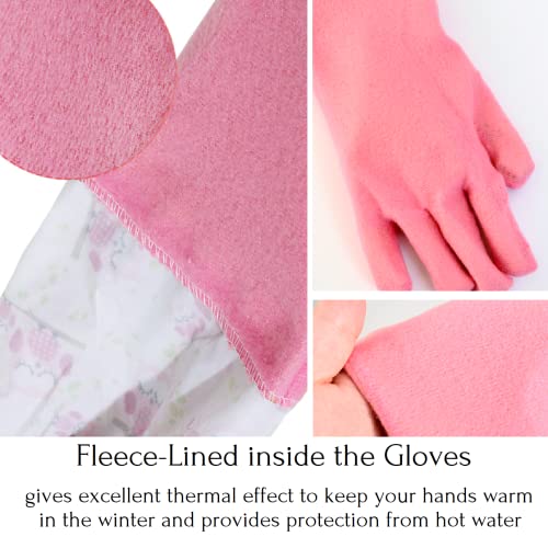 Myungjin Fleece-Lined, Flock Lining, Insulated Medium Cuff, Reusable Waterproof Household Dishwashing Non-Slip Cleaning Latex Rubber Gloves (2 Pairs)