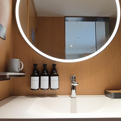 Shampoo Dispenser for Shower Wall, Shampoo and Conditioner Dispenser with 16 Waterproof Labels, No Drill Shower Soap Dispenser Bathroom, Shower Soap Dispenser Wall Mounted,17oz, 3 Pack, Amber - color: 1-amber Bottle + Black Pump