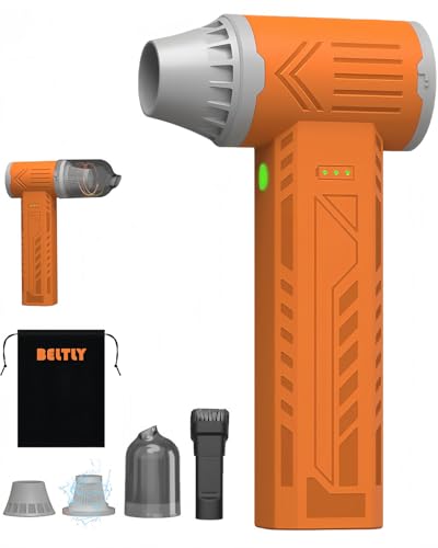 Tool-grade Electric Air Duster, Rechargeable Handheld Blower with 180,000 Super Power Brushless Motor, 2-in-1 Blow & Vacuum Cleaner, Cordless Leaf Blower for Car Drying, Home, Patio Cleaning (Orange) - color: Orange