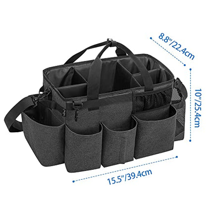 LoDrid Wearable Cleaning Caddy Bag with 4 Foldable Dividers, Cleaning Supply Organizer with Shoulder Strap and Side Handles for Cleaners & Housekeepers, Black - color: Black
