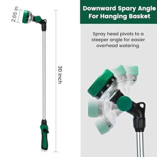 Watering Wand for Garden Hose, 30 Inch, 10 Spray Patterns, Thumb Control Garden Hose Nozzle, Adjustable Water Sprayer with Pivoting Head, Ideal for Hanging Baskets, Plants, and Shrubs, Green - color: Green