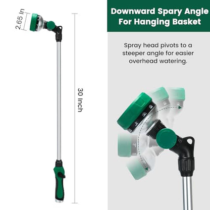 Watering Wand for Garden Hose, 30 Inch, 10 Spray Patterns, Thumb Control Garden Hose Nozzle, Adjustable Water Sprayer with Pivoting Head, Ideal for Hanging Baskets, Plants, and Shrubs, Green - color: Green