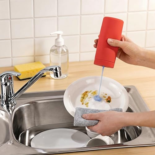 Dish Soap Dispenser for Kitchen, Silicone Squeeze Bottle for Dish Detergent (Red) - color: Red